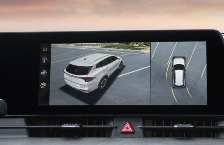 image of a car's surroundings on the infotainment screen in a Kia