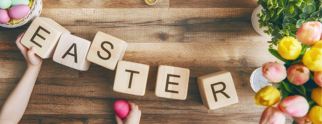 A poster with Easter written on it