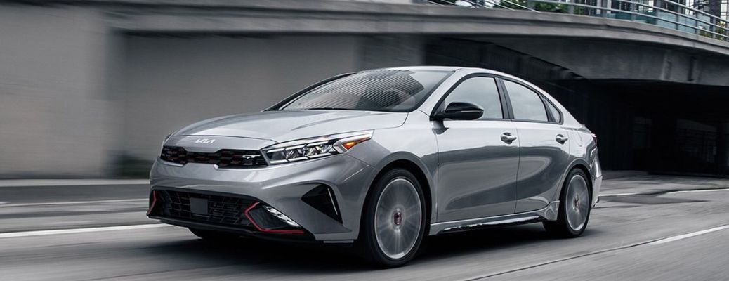 2023 Kia Forte Driving Fast with a Turbocharged Engine - Three-Quarter View