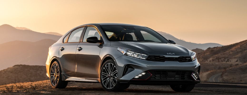Front-quarter profile of the 2024 Kia Forte Gray