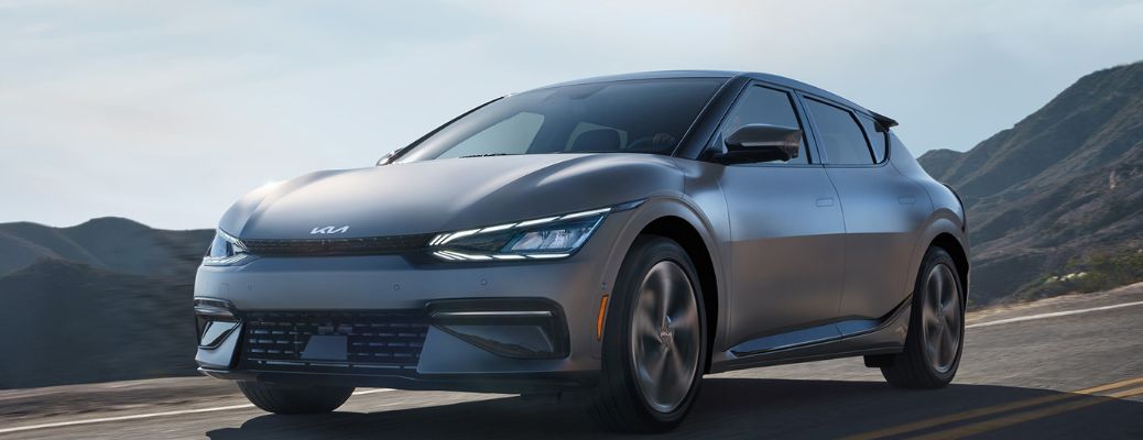 Front-quarter view of the 2024 Kia EV6 GT Gray