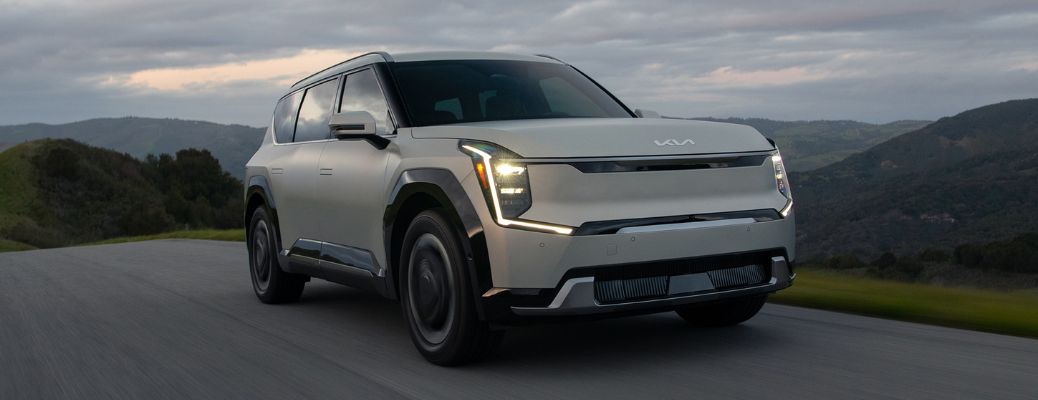 2024 Kia EV9 Gray driving on the road