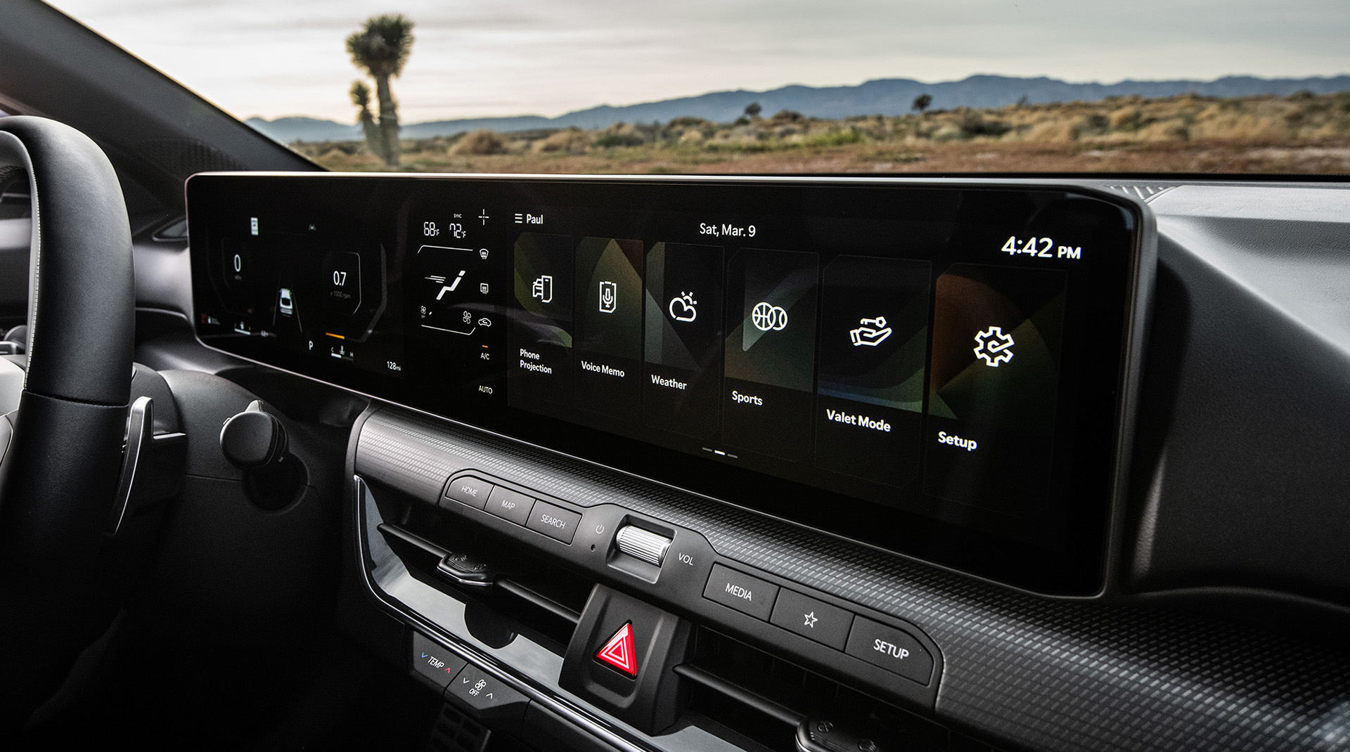 Digital vehicle dashboard touchscreen display interior view